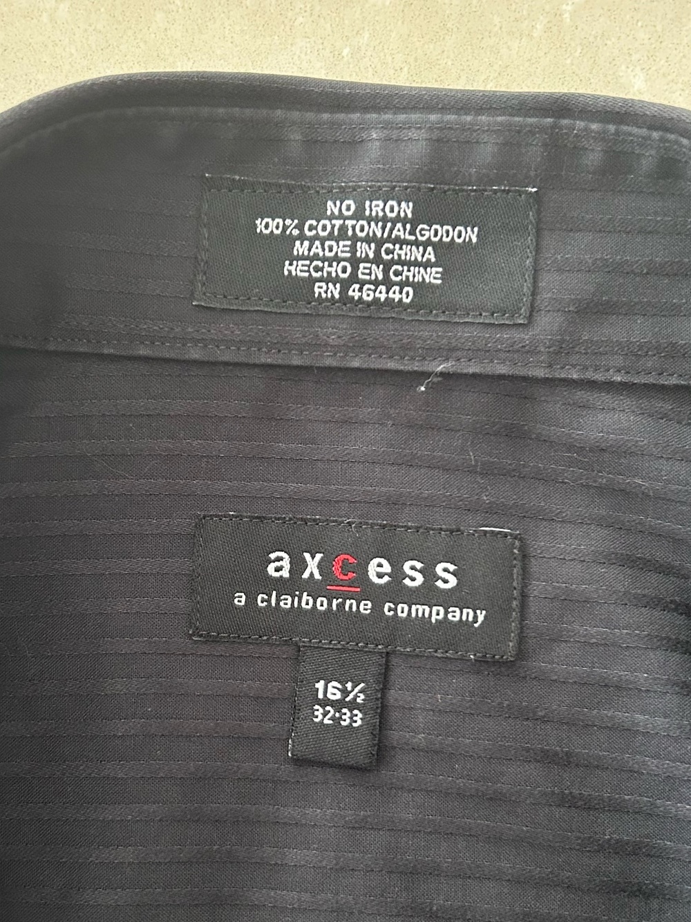 Axcess Claiborne Men's dress shirt black nubby stripes 16-1/2   32-33 - Picture 4 of 5